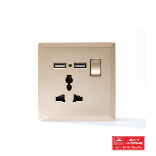 SWITCHED 3 PIN UNIVERSAL SOCKET 2USB POR