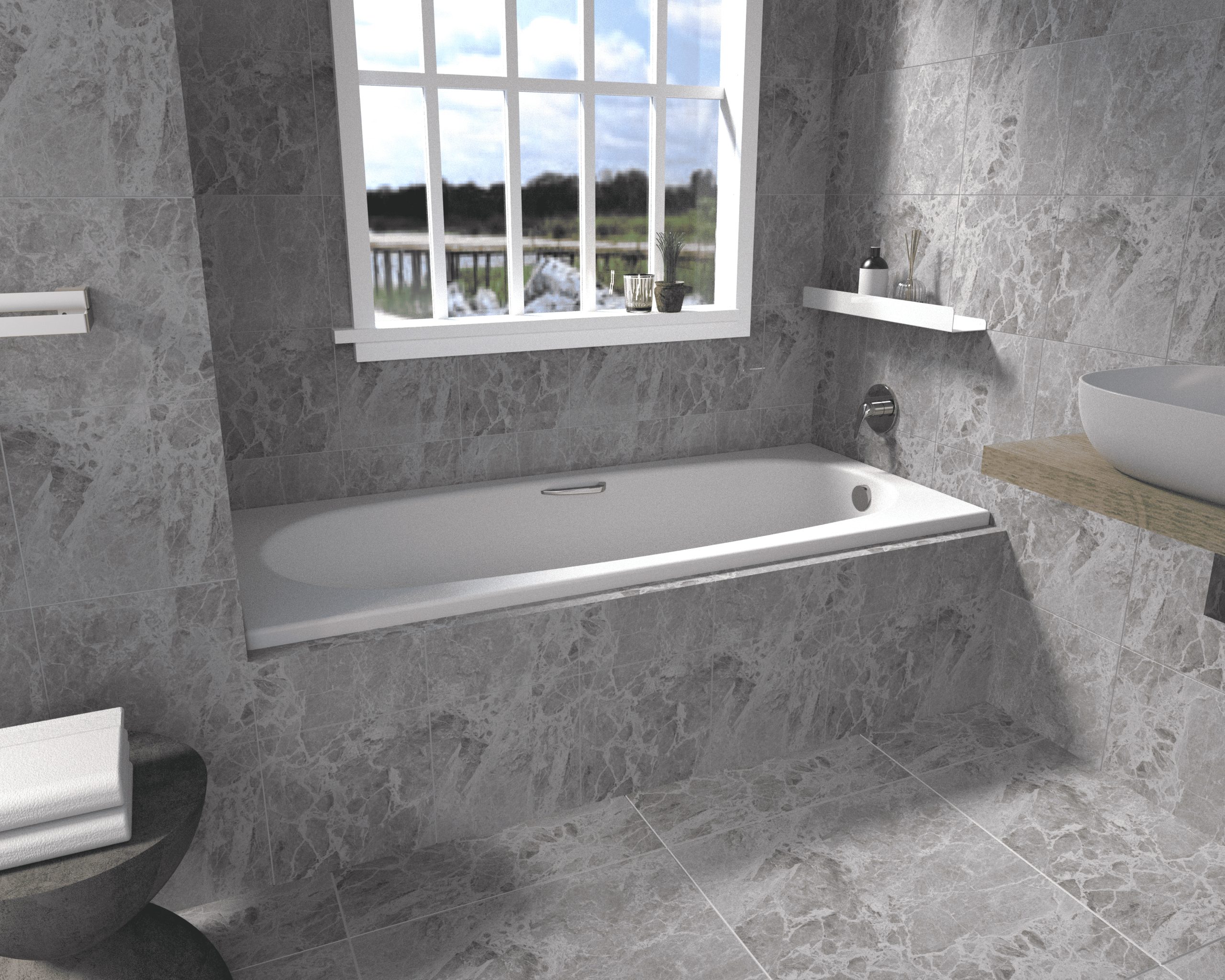 ASP ARUBA DROP IN BATH WHI 1700X420MM WT HANDLES