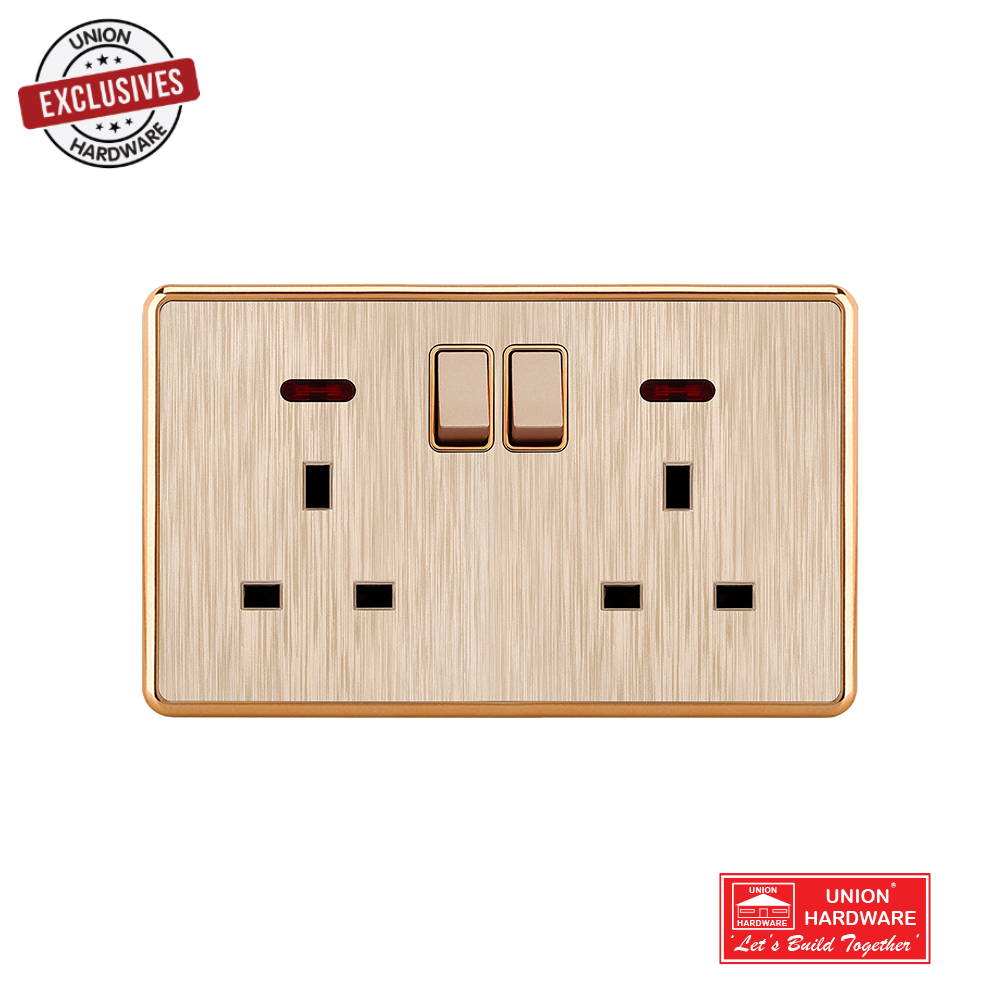 AKKOSTAR 13A SWITCHED DOUBLE SOCKET GOLD